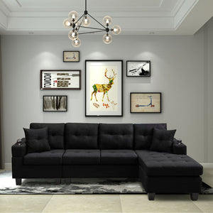 English Elm Mega Sectional Sofa with Chaise Armrest Storage Cup Holders Tufted Living Room W975S00011