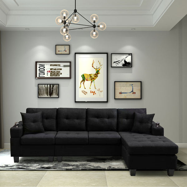 English Elm Mega Sectional Sofa with Chaise Armrest Storage Cup Holders Tufted Living Room W975S00011