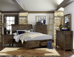 English Elm Classic Burnished Brown Dresser - Solid Rubberwood 7-Drawer Rustic Transitional Bedroom Storage, 62" wide B011134412