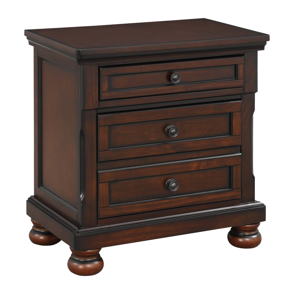 English Elm Classic Transitional Nightstand Brown Cherry Finish Birch Veneer with Hidden Drawer & Bun Feet, 30"H Elegant Storage B01146214