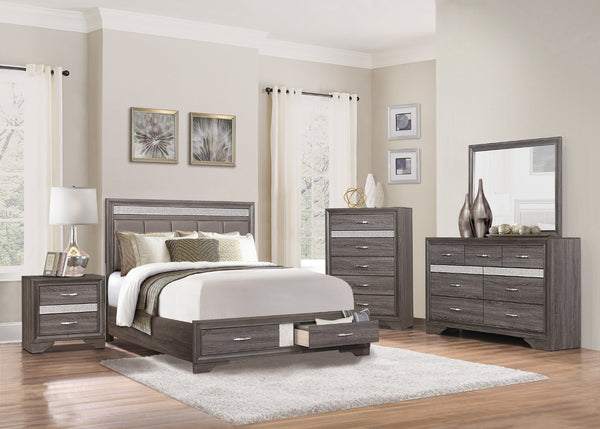 English Elm Unique Glam Dresser with Hidden Jewelry Drawers Crystal Pulls Gray Glitter Finish B011134285
