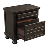 English Elm Transitional Design Nightstand Grayish Brown Finish Two Dovetail Drawers Bun Feet Wooden Furniture