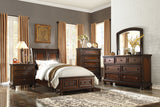 English Elm Classic Transitional Nightstand Brown Cherry Finish Birch Veneer Hidden Drawer Bun Feet Bedroom Furniture