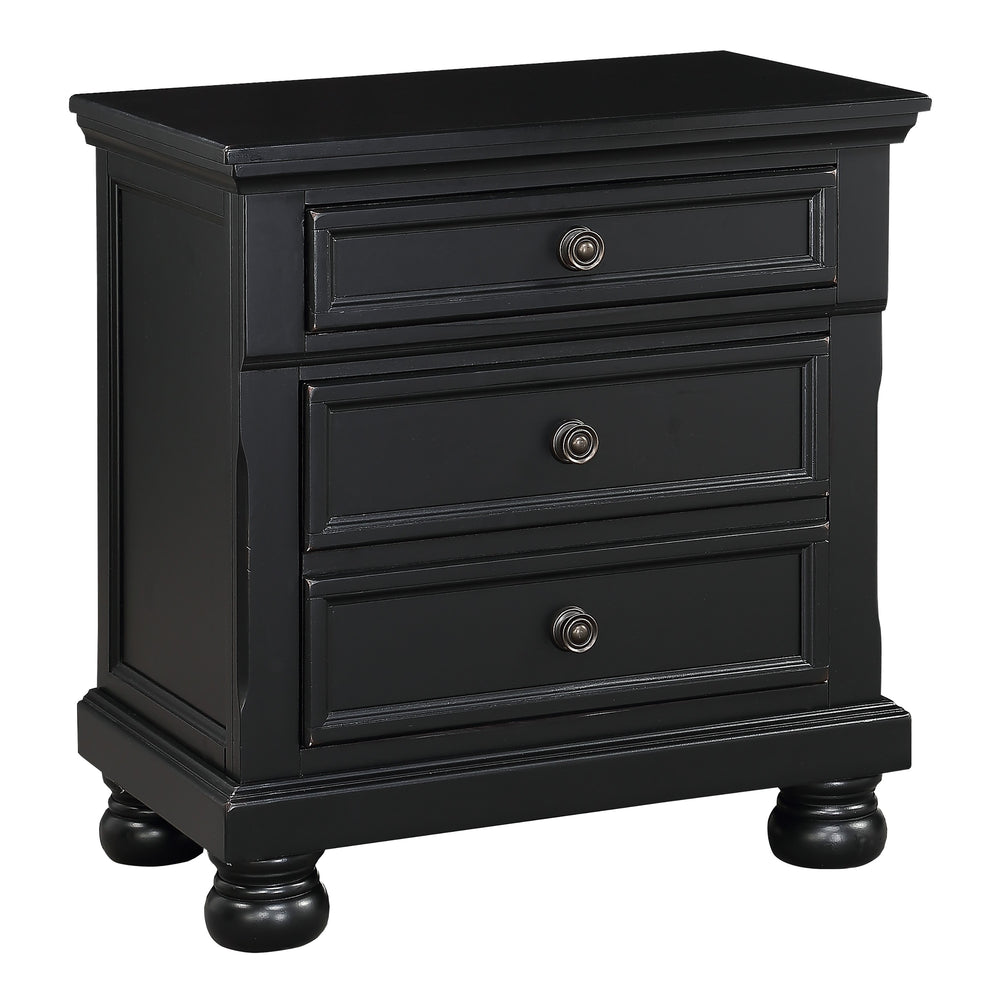 English Elm Bedroom Nightstand with Sand-Through Finish, Antique Bronze Knobs, Bun Feet & Hidden Drawer for Secure Storage Black 31.25 L x 20.5 W x 29.5 H B01146201