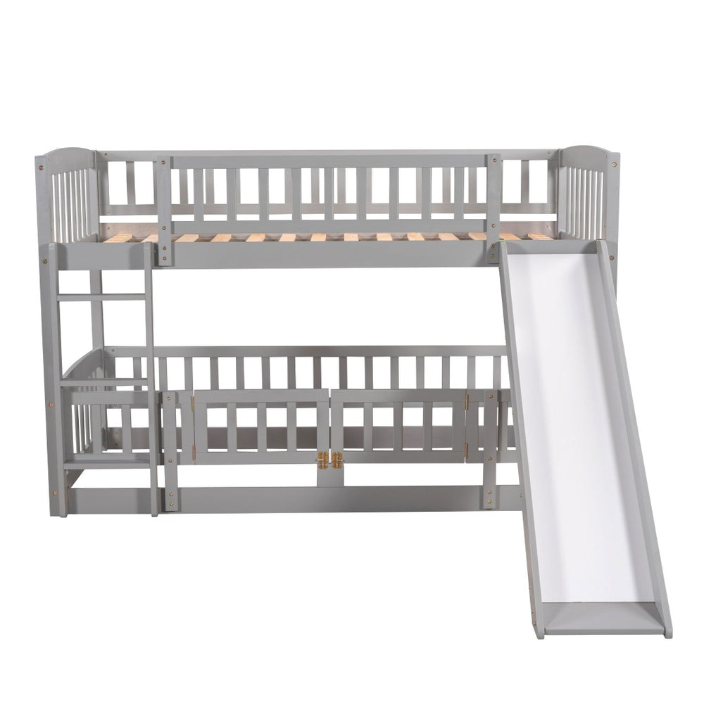 English Elm Bunk Bed Twin Over Pine Frame with Slide Fence and Ladder for Kids Rooms Grey LT000082AAE
