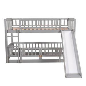 English Elm Bunk Bed Twin Over Pine Frame with Slide Fence and Ladder for Kids Rooms Grey LT000082AAE