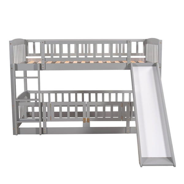 English Elm Bunk Bed Twin Over Pine Frame with Slide Fence and Ladder for Kids Rooms Grey LT000082AAE