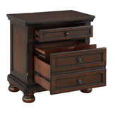 English Elm Classic Transitional Nightstand Brown Cherry Finish Birch Veneer Hidden Drawer Bun Feet Bedroom Furniture