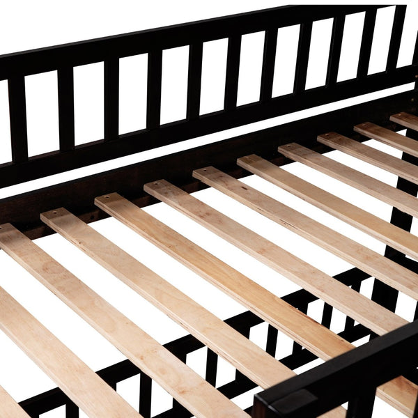 English Elm Bunk Bed Twin Over Pine Frame with Slide Fence and Ladder for Kids Rooms Espresso LT000082AAP