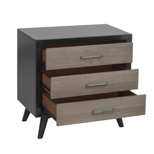 English Elm Stylish Two-Tone Finish Bedroom Nightstand Walnut Veneer Wood Retro Design 3 Drawers Tapered Legs