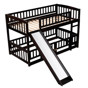 English Elm Bunk Bed Twin Over Pine Frame with Slide Fence and Ladder for Kids Rooms Espresso LT000082AAP