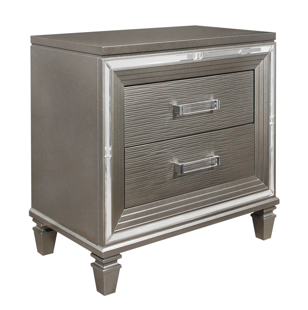 English Elm Elegant Silver-Gray Mirrored Nightstand with Beveled Trim, Dovetail Drawers & Acrylic Hardware, 30"H Stylish Bedroom Accent B01146217