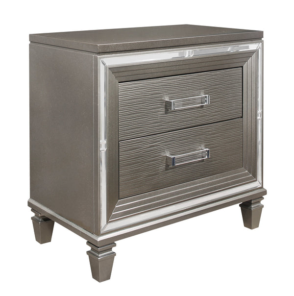 English Elm Elegant Silver-Gray Mirrored Nightstand with Beveled Trim, Dovetail Drawers & Acrylic Hardware, 30"H Stylish Bedroom Accent B01146217