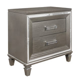 Silver-Gray Nightstand with Beveled Mirror Trim, Dovetail Drawers - Elegant Wooden Furniture