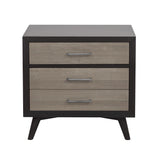 English Elm Stylish Two-Tone Finish Bedroom Nightstand Walnut Veneer Wood Retro Design 3 Drawers Tapered Legs