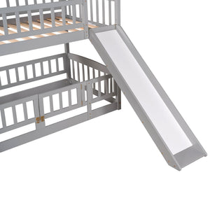 English Elm Bunk Bed Twin Over Pine Frame with Slide Fence and Ladder for Kids Rooms Grey LT000082AAE