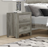 English Elm Transitional Aesthetic Bedroom Nightstand Faux Wood Veneer Weathered Gray Finish Nickel Hardware Bed Side Table