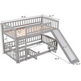 Hearth and Haven Twin over Twin Low Bunk Bed with Fence and Ladder, Grey LT000082AAE