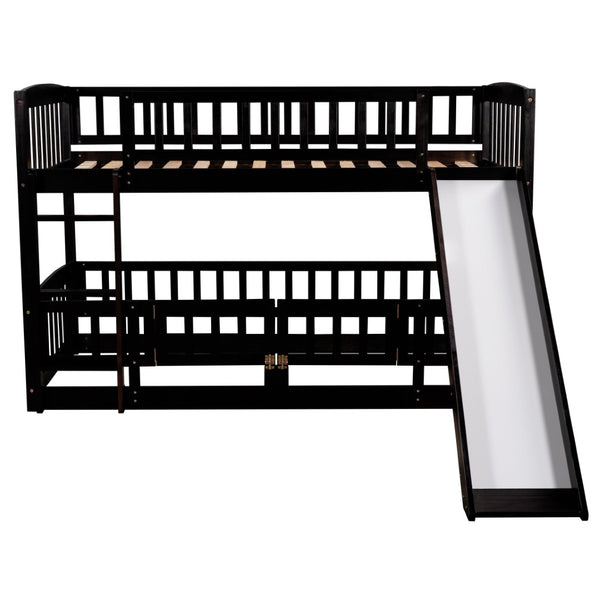 English Elm Bunk Bed Twin Over Pine Frame with Slide Fence and Ladder for Kids Rooms Espresso LT000082AAP