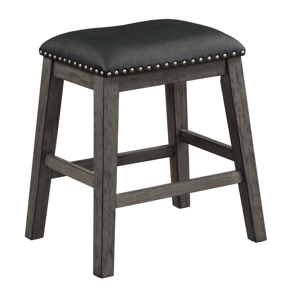 English Elm Gray Counter Height Barstools Set of 2 – Wire‑Brushed Acacia Veneer Legs, Black Faux Leather Seats, Nailhead Trim, Casual Dining B01146330