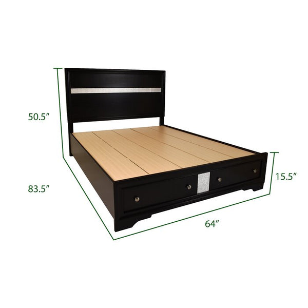 English Elm Traditional King 4-Piece Storage Bedroom Set in Black Engineered Wood with Headboard, Drawers, Dresser, Mirror, Nightstand (Elegant Durable Design) 808857543516