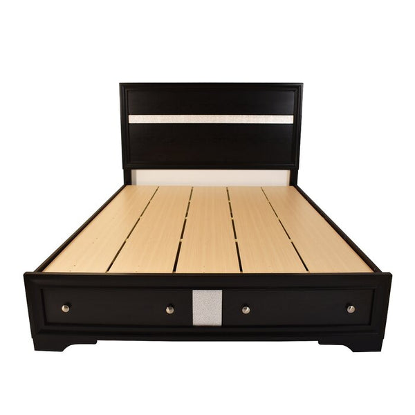 English Elm Traditional King 4-Piece Storage Bedroom Set in Black Engineered Wood with Headboard, Drawers, Dresser, Mirror, Nightstand (Elegant Durable Design) 808857543516
