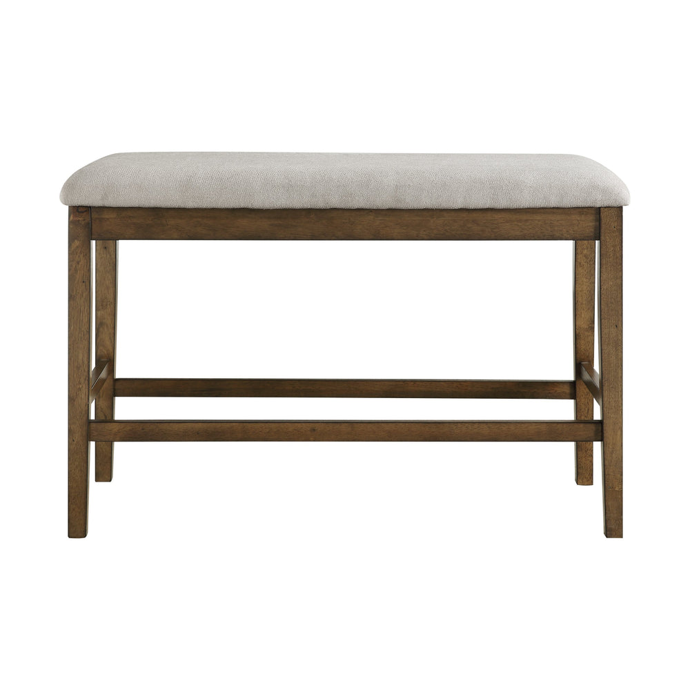 English Elm Wooden Counter Height Bench with Gray Textured Fabric Seat, Light Oak Mindy Veneer, 39" x 17" x 26" B01146345