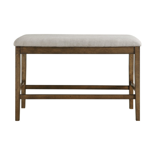 English Elm Wooden Counter Height Bench with Gray Textured Fabric Seat, Light Oak Mindy Veneer, 39" x 17" x 26" B01146345