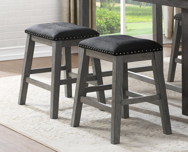 English Elm Gray Counter Height Barstools Set of 2 – Wire‑Brushed Acacia Veneer Legs, Black Faux Leather Seats, Nailhead Trim, Casual Dining B01146330