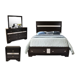 English Elm Traditional King 4-Piece Storage Bedroom Set in Black Engineered Wood with Headboard, Drawers, Dresser, Mirror, Nightstand (Elegant Durable Design) 808857543516