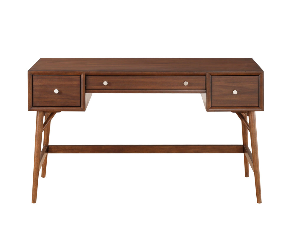 English Elm Brown Mid-Century Writing Desk with Walnut Veneer, Nickel Knobs, 3 Drawers for Home Office Stylish Workstation B01146475
