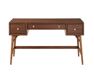 English Elm Brown Mid-Century Writing Desk with Walnut Veneer, Nickel Knobs, 3 Drawers for Home Office Stylish Workstation B01146475