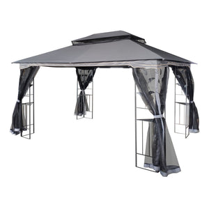 English Elm 13x10 Steel Frame Outdoor Gazebo with Double Roof Ventilation and Mesh Net Panels W41942174