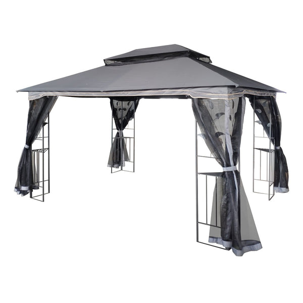 English Elm 13x10 Steel Frame Outdoor Gazebo with Double Roof Ventilation and Mesh Net Panels W41942174