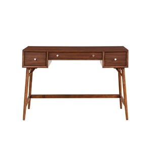 English Elm Modern Counter Height Writing Desk with Walnut Veneer, Brown Finish, Nickel Knobs, 3 Drawers, Mid-Century Flair for Home Office B01146476