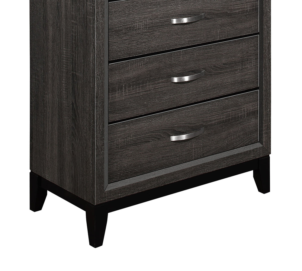 English Elm Contemporary Davi 5-Drawer Gray Chest with Dovetail Drawers Polished Chrome Pulls 31x16.5x50.5"H B01146482