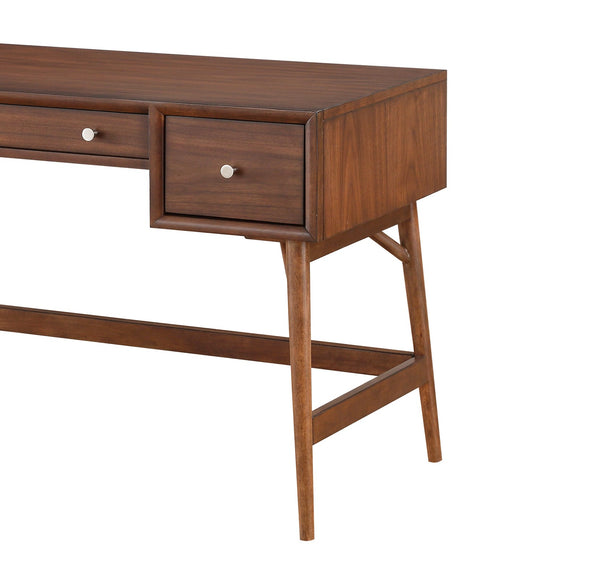 English Elm Brown Mid-Century Writing Desk with Walnut Veneer, Nickel Knobs, 3 Drawers for Home Office Stylish Workstation B01146475