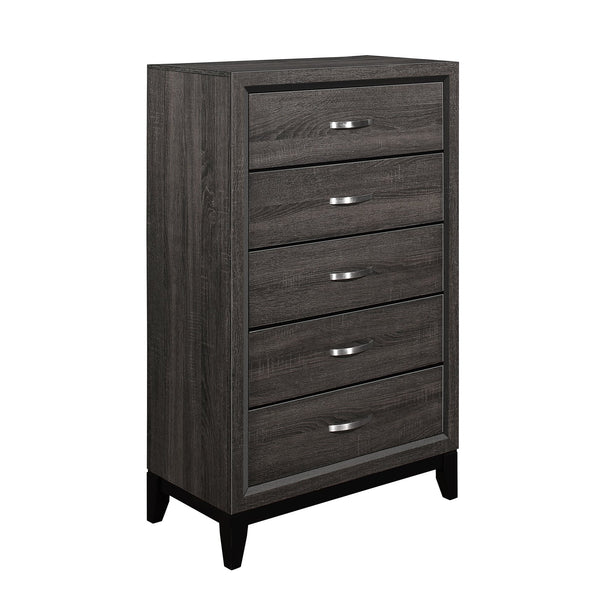 English Elm Contemporary Davi 5-Drawer Gray Chest with Dovetail Drawers Polished Chrome Pulls 31x16.5x50.5"H B01146482
