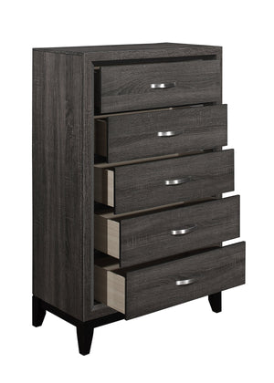 English Elm Contemporary Davi 5-Drawer Gray Chest with Dovetail Drawers Polished Chrome Pulls 31x16.5x50.5"H B01146482