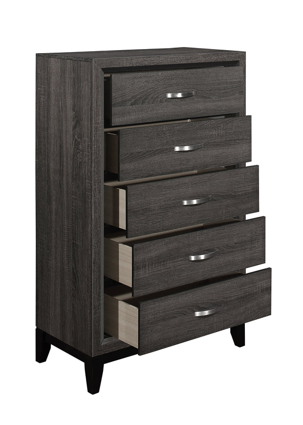 English Elm Contemporary Davi 5-Drawer Gray Chest with Dovetail Drawers Polished Chrome Pulls 31x16.5x50.5"H B01146482