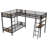 Hearth and Haven L-Shaped Twin over Twin Bunk Bed with Twin Size Loft Bed, Brown