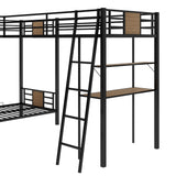 Hearth and Haven L-Shaped Twin over Twin Bunk Bed with Twin Size Loft Bed, Brown