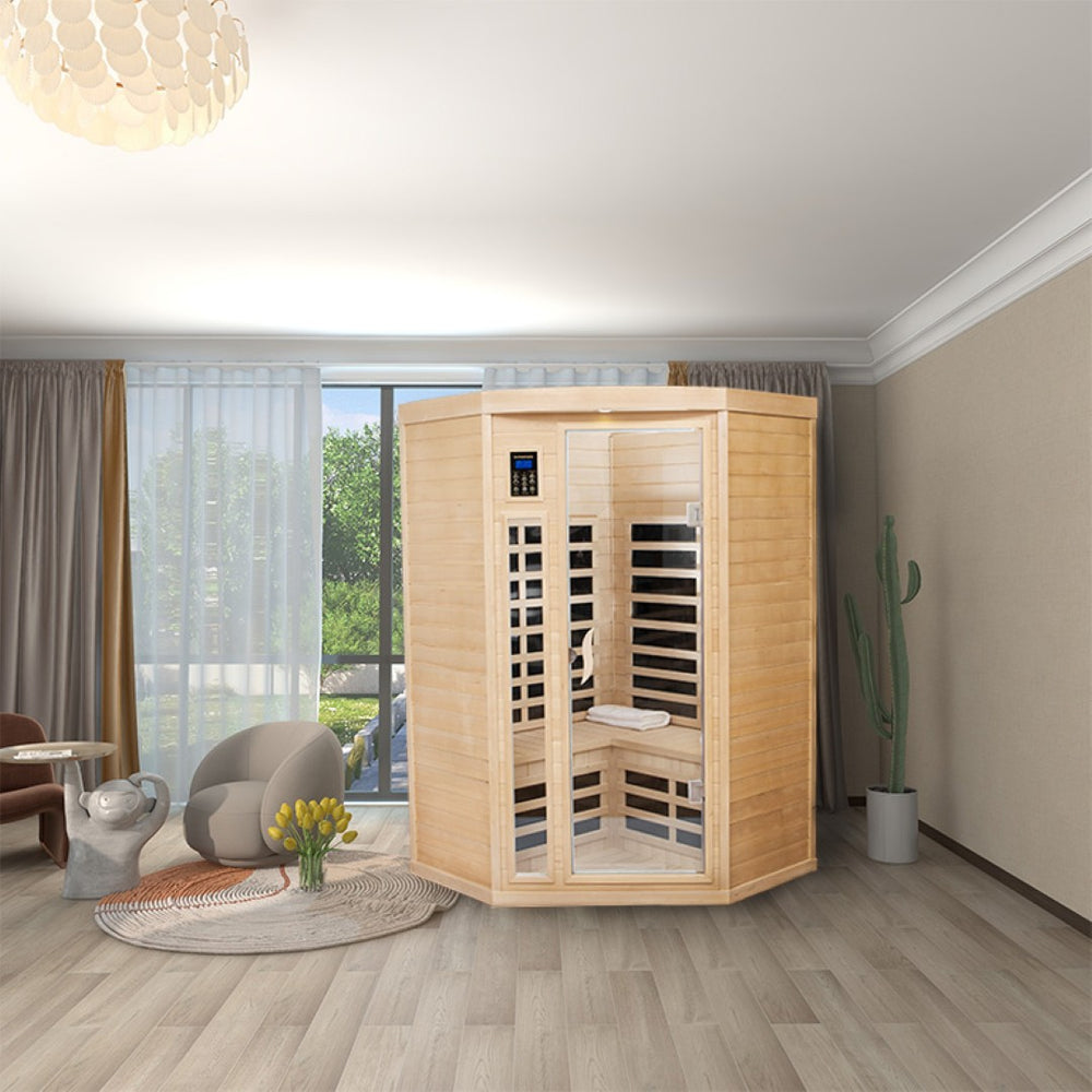 English Elm Pentagonal Hemlock Sauna Room For Two With Bluetooth, Low-Emf Heating & Touch Control - Spa At Home! W114951620-GIGA