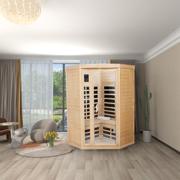 English Elm Pentagonal Hemlock Sauna Room For 2 - Low Emf, Infrared Heating, Bluetooth Audio & Led Lights W114951619-GIGA