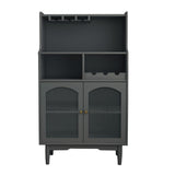 Hearth and Haven Living Room Grey Color Wine Cabinet with Removable Rack and Wine Glass Rack, One Cabinet with Glass Doors W28238028