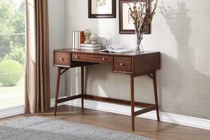 English Elm Modern Counter Height Writing Desk with Walnut Veneer, Brown Finish, Nickel Knobs, 3 Drawers, Mid-Century Flair for Home Office B01146476