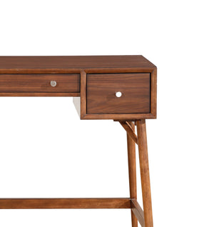 English Elm Modern Counter Height Writing Desk with Walnut Veneer, Brown Finish, Nickel Knobs, 3 Drawers, Mid-Century Flair for Home Office B01146476