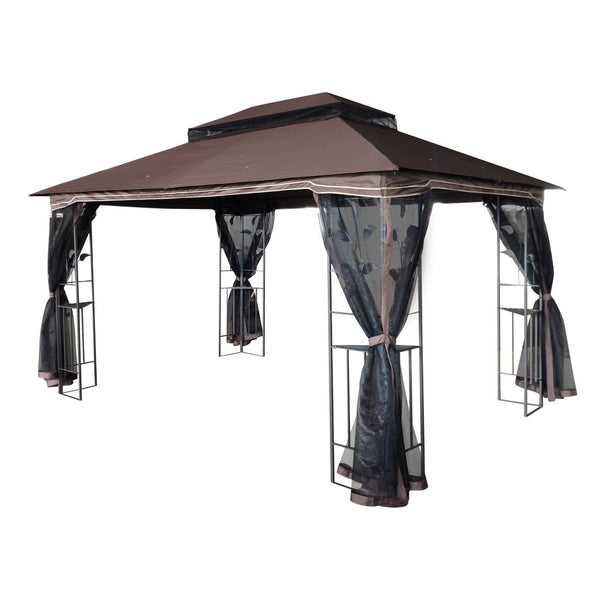 English Elm 13x10 Steel Frame Outdoor Gazebo with Double Roof Ventilation and Mesh Net Panels W41942173