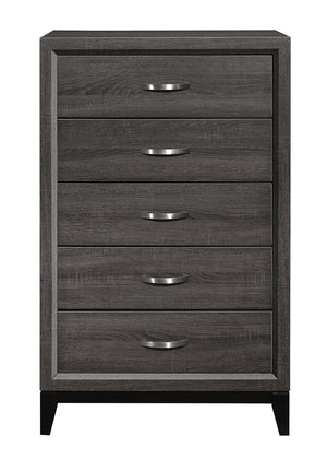 English Elm Contemporary Davi 5-Drawer Gray Chest with Dovetail Drawers Polished Chrome Pulls 31x16.5x50.5"H B01146482