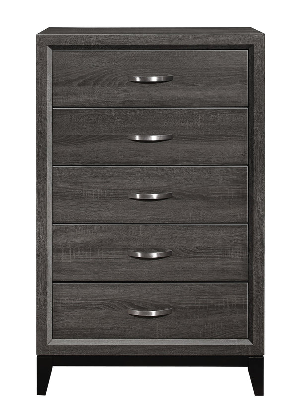 English Elm Contemporary Davi 5-Drawer Gray Chest with Dovetail Drawers Polished Chrome Pulls 31x16.5x50.5"H B01146482